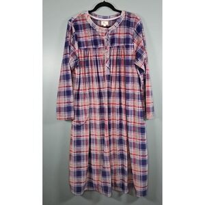 Aria Collection Women's Grey Plaid Soft Velour Fleece Nightgown Pockets XL